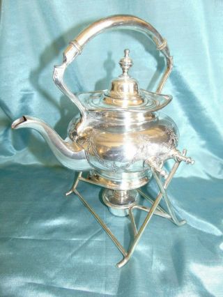 Antique Victorian Silver Plate Spirit Kettle Stand Burner - James Deakin 2