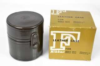 Boxed Nippon Kogaku Nikon Vintage Leather Lens Case For 50mm F1.  4 & 35mm F2