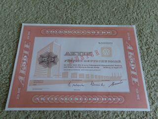 1979 Volkswagen Sample Stock Certificate With Letter For Gift Of A Share 1988