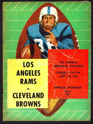 1958 Nfl Cleveland Browns Vs.  Los Angeles Rams Football Program