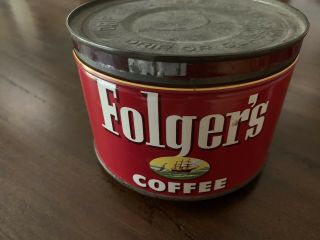 Vintage Folgers Coffee Tin One Pound Can Bright Graphics