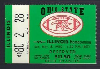 Vintage 1980 Illinois Illini @ Ohio State Buckeyes Football Ticket Stub