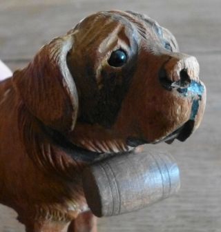 Vintage Black Forest Carved St Bernard Dog With Brandy Barrell