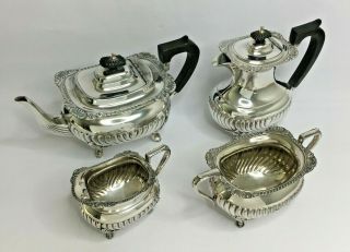 Vintage 4 Piece Silver Plated Tea Set Tea Pot Coffee Pot Milk Jug Sugar Bowl