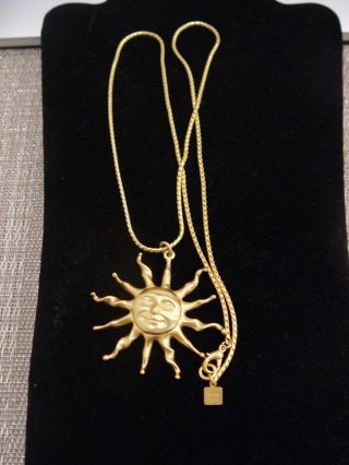Vintage Signed Anne Klein 31.  5 " Huge Sun Face Gold Tone Necklace