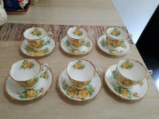 Royal Albert Yellow Tea Rose Pattern Tea Cup & Saucer Set Of 6 Euc Uhb102