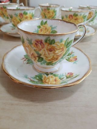 Royal Albert Yellow Tea Rose Pattern Tea Cup & Saucer Set of 6 EUC UHB102 2