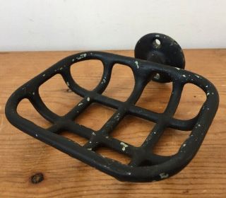 Vtg Antique Black Cast Iron Wall Mountable Rectangle Soap Holder Dish Basket