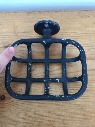 Vtg Antique Black Cast Iron Wall Mountable Rectangle Soap Holder Dish Basket 2