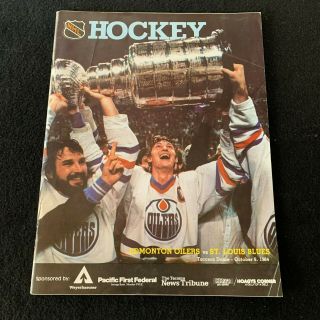 1984 Nhl Hockey Program Edmonton Oilers Vs St.  Louis Blues & Tacoma Dome 5 Autos