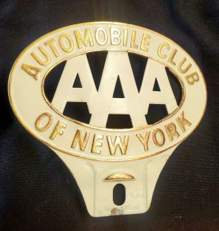 Enameled Brass Aaa " Automobile Club Of York " License Plate Topper