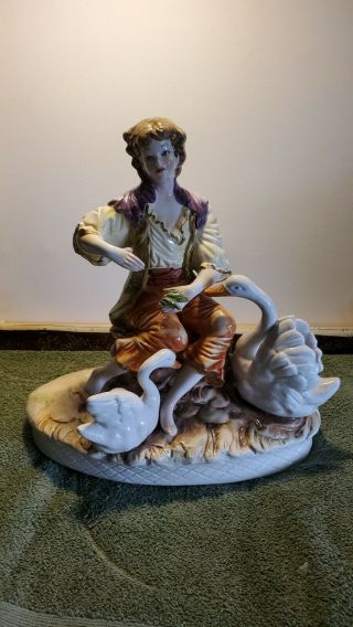 Vtg Large Capodimonte 12 " Porcelain Figurine Country Girl - Made In Italy