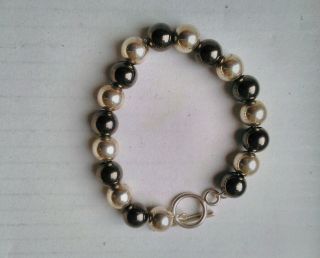 Stunning,  Quality,  Vintage Sterling Silver.  Black And Silver Ball Bracelet.