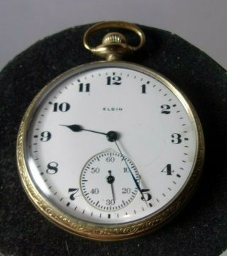 1922 Elgin 15 Jewels 12s Antique Pocket Watch Running 14k Gold Filled Case