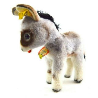 Rare Vintage German Steiff Grey Grissy Donkey With Button & Tag 7 " X 7 "