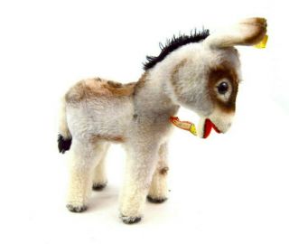 RARE Vintage German STEIFF Grey GRISSY DONKEY With Button & Tag 7 