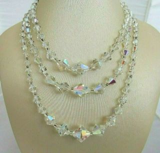 Vintage Bicone Ab Crystal,  Triple Strand Necklace