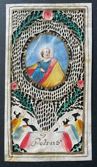 Antique 18th Century Holy Card Real Canivet St Peter S.  Petrus