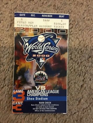 2000 Ny Mets Vs Yankees World Series Ticket Stub Game 3
