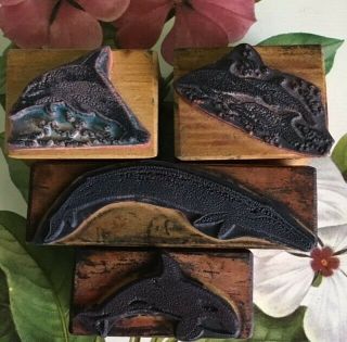 Lot Vintage Whales and Dolphins Rubber Stamps by Nature Impressions 2