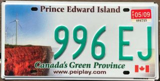 Authentic Canada 2009 Prince Edward Island License Plate.  Canada Green Province