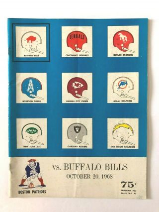 Vintage 1968 Boston Patriots Buffalo Bills Pro Football Program Phil Bissell