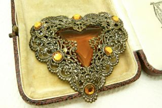 Vintage Jewellery Art Deco Czech Rhinestone Filigree Heart Brooch Pin Lovely