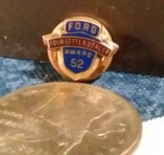 Ford Motor Company Four Letter Dealer 52 Award Pin.  1/10 10 I Gold Filled Lgb