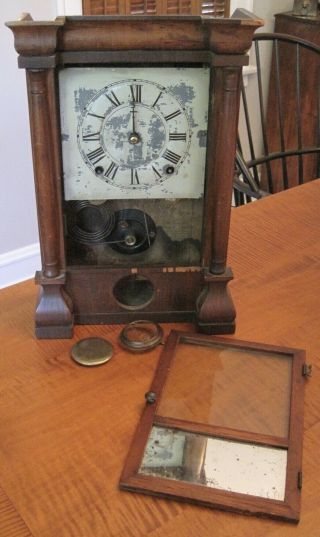 Antique Seth Thomas Wooden Mantle Clock Primitive Colonial Poor Parts