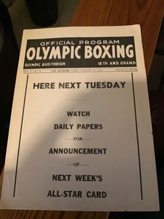 Official Boxing Program Manuel Ortiz Vs Enrique Bolanos August 1944