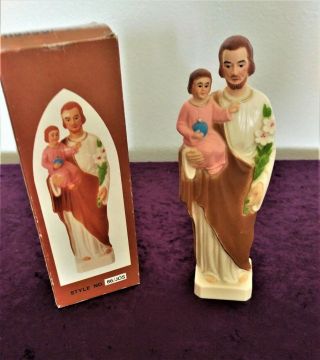 Vintage Hard Plastic Religious Statue - St.  Joseph With Christ Child 6 " 86/jos