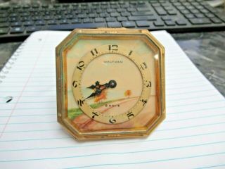 Antique Art Deco Waltham 8 Days Hand Painted Dial Travel Desk Clock Parts/repair