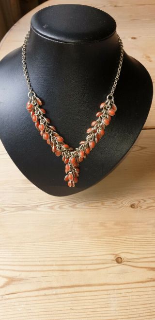 Heavy Vintage Silver And Amber Glass Beaded Necklace.