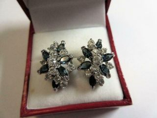 Vintage Art Deco Paste Sapphire & Diamond Cluster Earrings