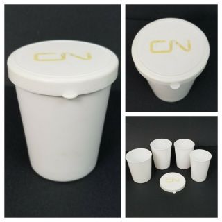 Vintage Cn Rail Plastic Travel Nesting Cups Set Of 4 With Lid 3 4 5 6 Oz White