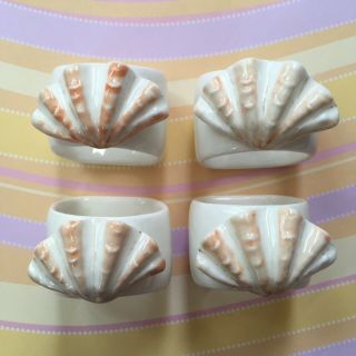 Vintage Sea Shell Fine Bone China Napkin Rings Made In Philippines - Set Of 4