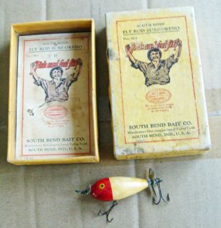 Vintage South Bend Fly Rod Surf Oreno 961 Wood Fly Fishing Lure & Correct Box