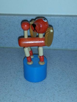 Vintage Wooden Collapsible Dog Push In Toy,  Great,  4 3/8th,  Push Puppet