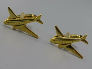 Mens Vintage Textured Gold Airplane Jet Cufflinks Costume Jewelry V90