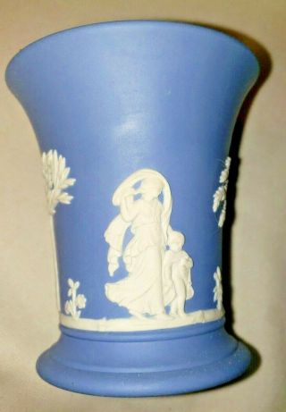 Vintage Wedgwood Jasperware Blue Neoclassical Trumpet Vase 3 3/4” Tall From 1958