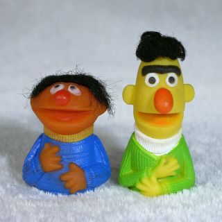 Vintage 1970s Sesame Street Muppets Ernie Bert Finger Puppets With Hair