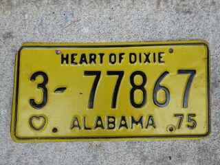 1975 Vintage Alabama Car License Plate Single Heart Of Dixie Automotive Trucks