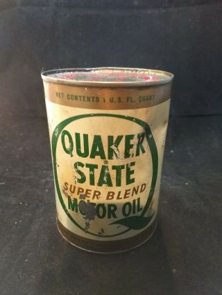 Vintage Quaker State Blend 1 Quart Motor Oil Sae 10 - 30w Hd Can C14