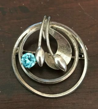 Vintage Carl Art Sterling Silver And Blue Glass Pin Mid Century