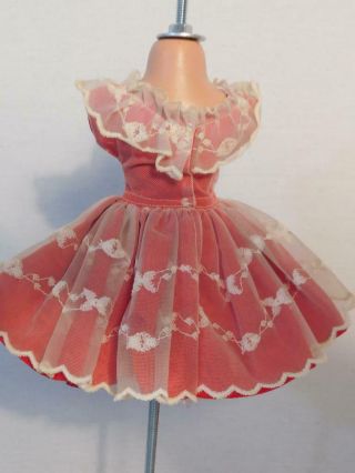 Vintage Red With White Lace Over Cotton Dress Tagged For Mary Hoyer 14 " Doll