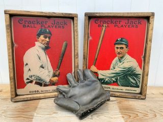 Antique Rustic Cracker Jack Ty Cobb Joe Jackson Wood Signs 12x16 Wow