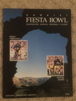 1989 Fiesta Bowl Notre Dame Fighting Irish West Virginia Program & Ticket Stub
