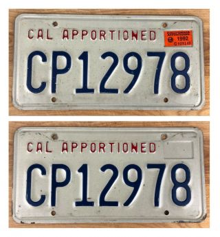 California 1992 Apportioned Truck License Plate Pair Cp12978