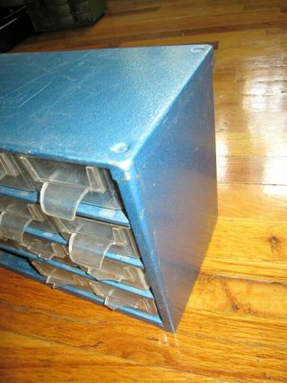 Vintage GRANTS 14 Plastic Drawers Bins Metal Cabinet Tool Box Made in Denmark 3