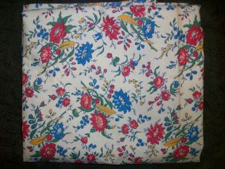 Vintage 40s Floral Fine Cotton Quilt Apron Fabric Bty Flowers On Beige